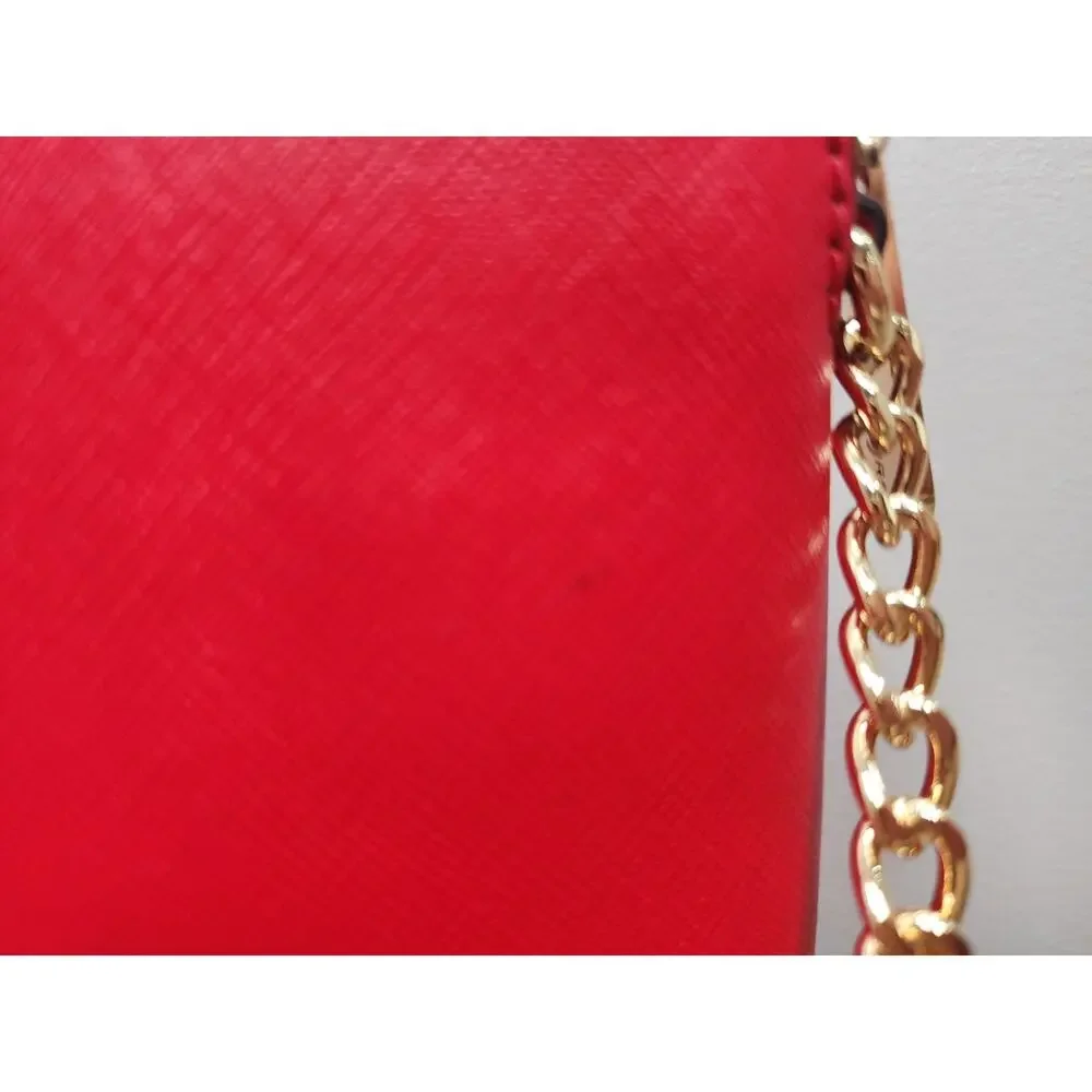 Michael Kors Cindy Crossbody Bag Red Saffiano Leather Chain Strap Small Purse